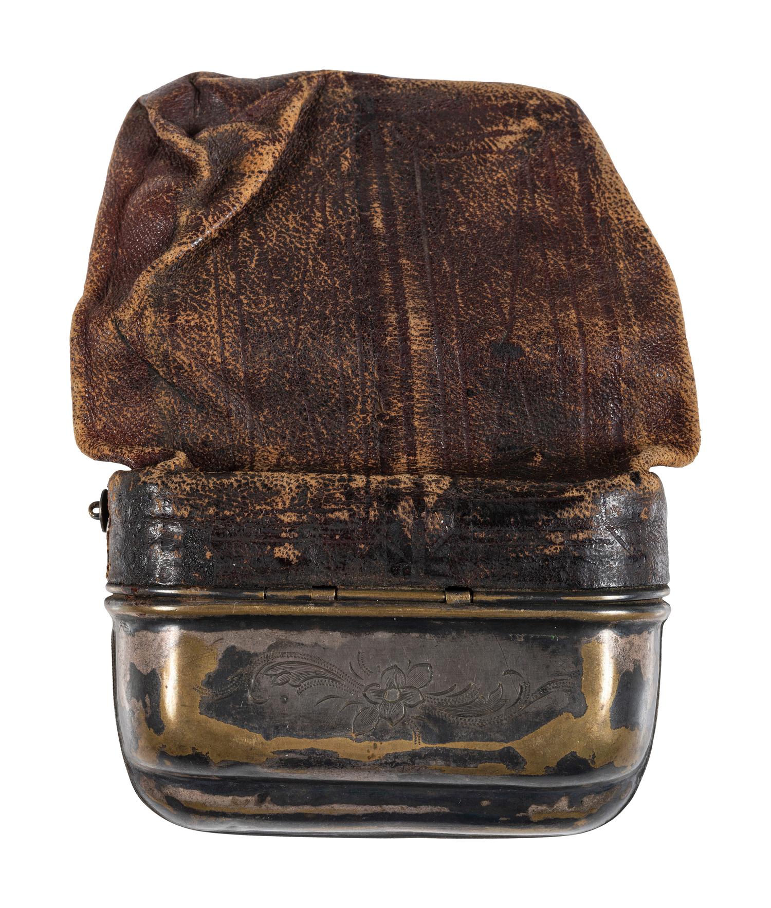 Civil War patriotic tobacco pouch. Manufactured by the Ridgewood MF Co., New York. Patented 20 May 1862.