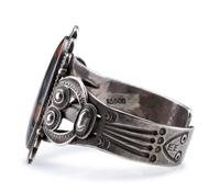 Heavily Stamped Split Shank Cuff, with Petrified Wood Cabochon