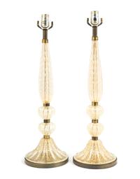 Barovier & Toso, ITALY, c.1950, a pair of Bullicante glass lamps