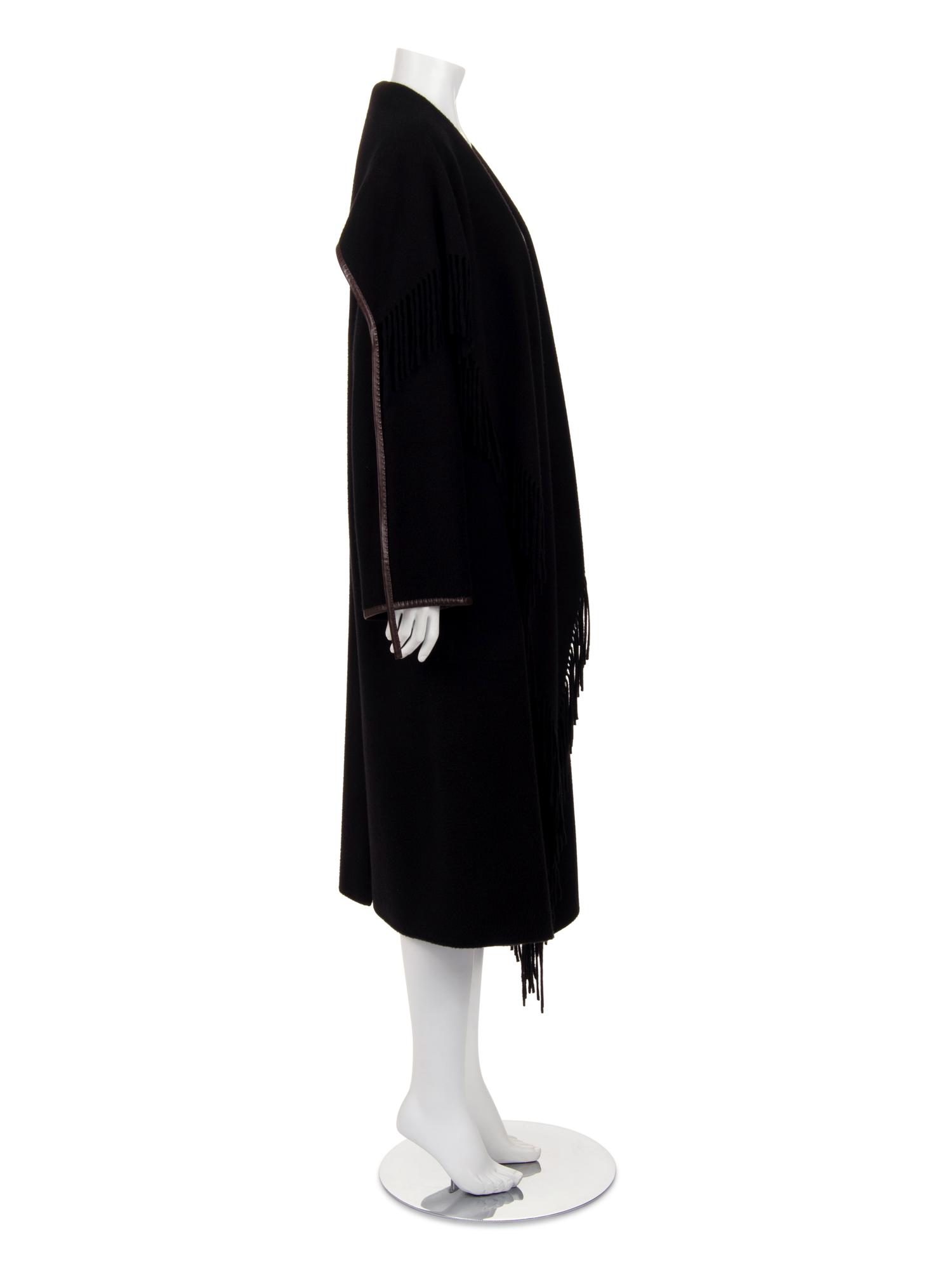 Hermès Cashmere Fringed Coat Trimmed with Leather