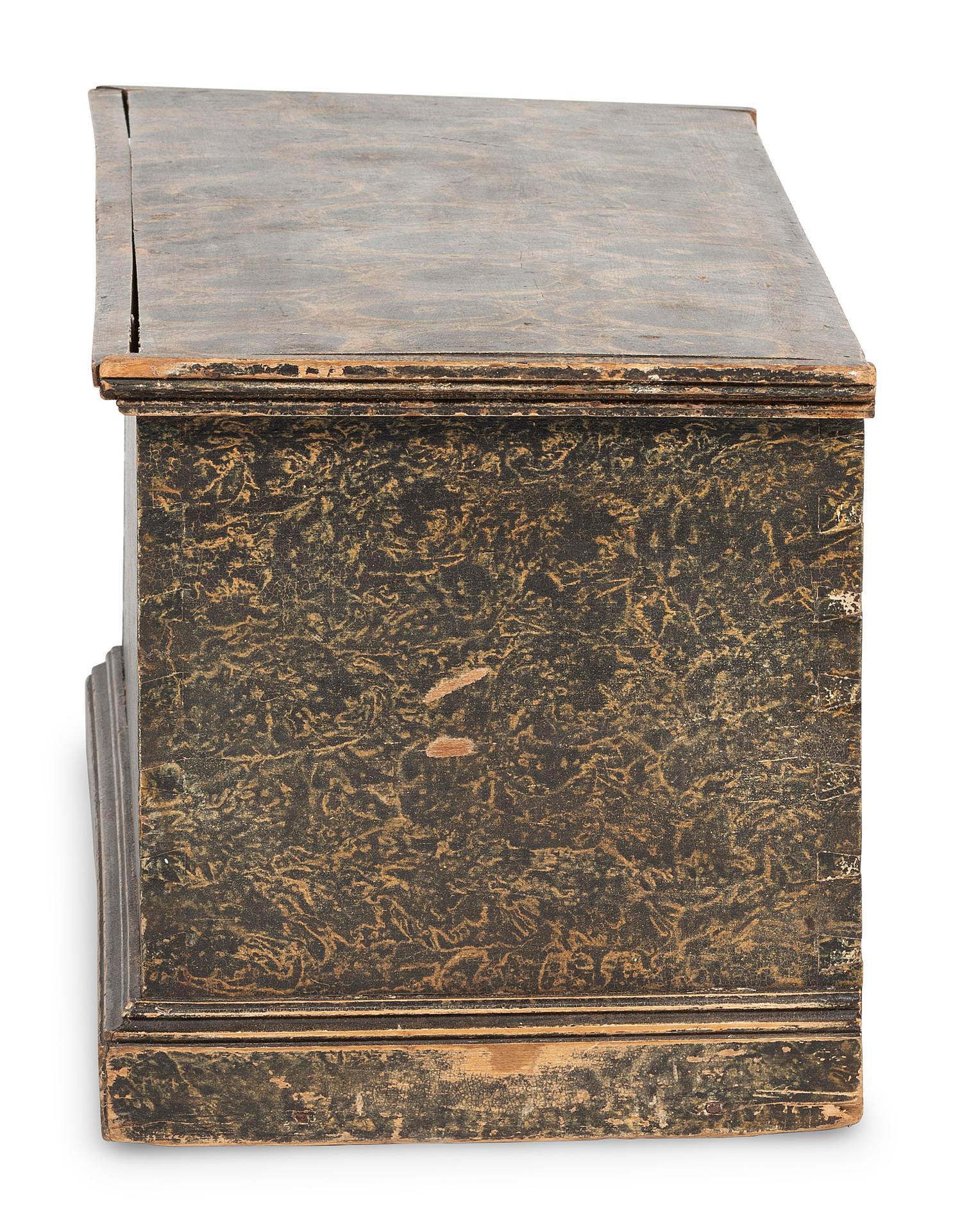 A Country Dark Blue Grain Painted Blanket Chest