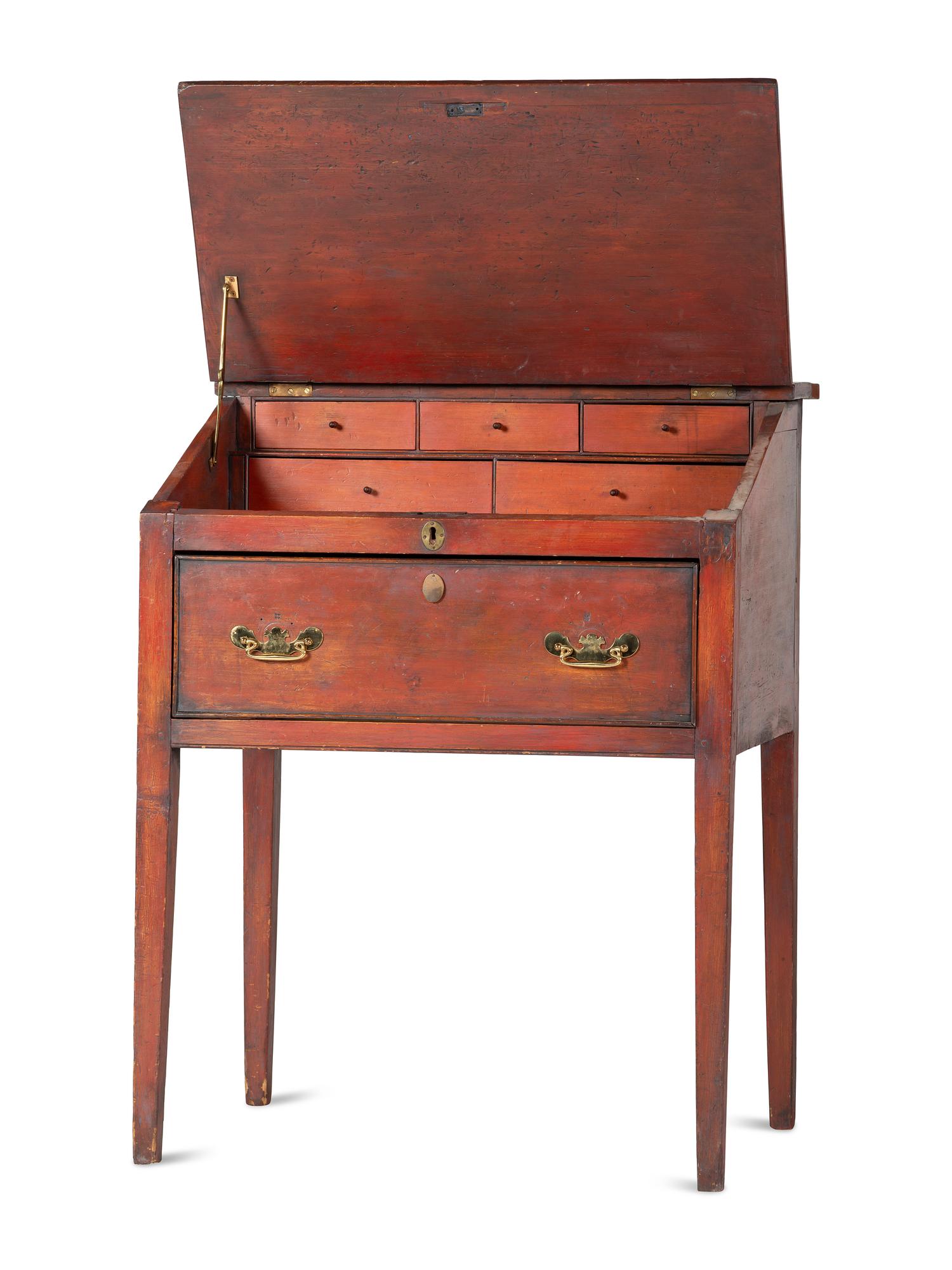 A Country Federal Red-Painted Pine School Master's Desk