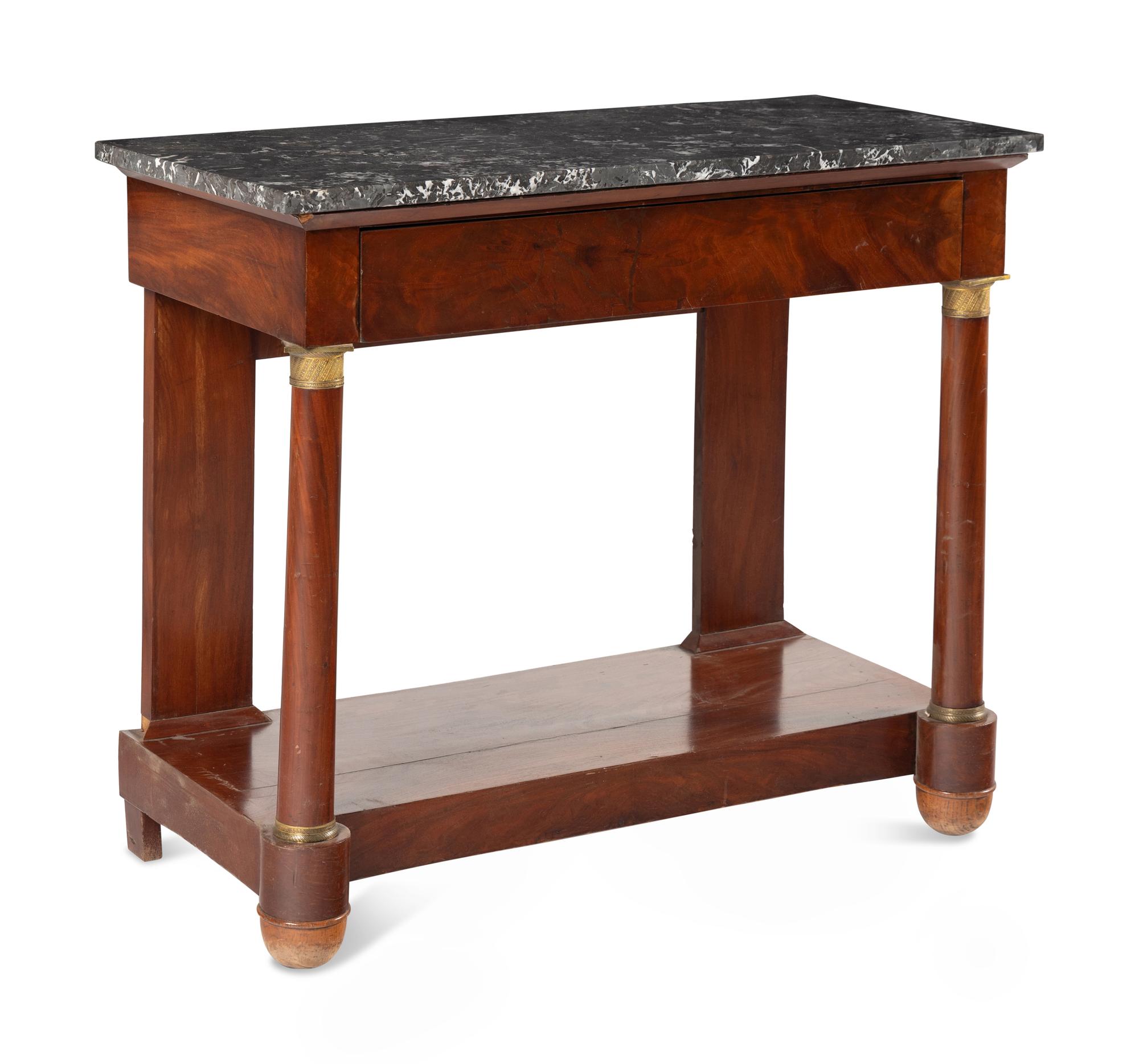 An Empire Style Gilt Bronze Mounted Mahogany Marble-Top Pier Table