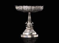 A Chinese export silver "Dragon-fish" tazza, circa 1900-1910