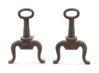 A Pair of Diminutive Iron Andirons Height 9 inches. — 18TH CENTURY