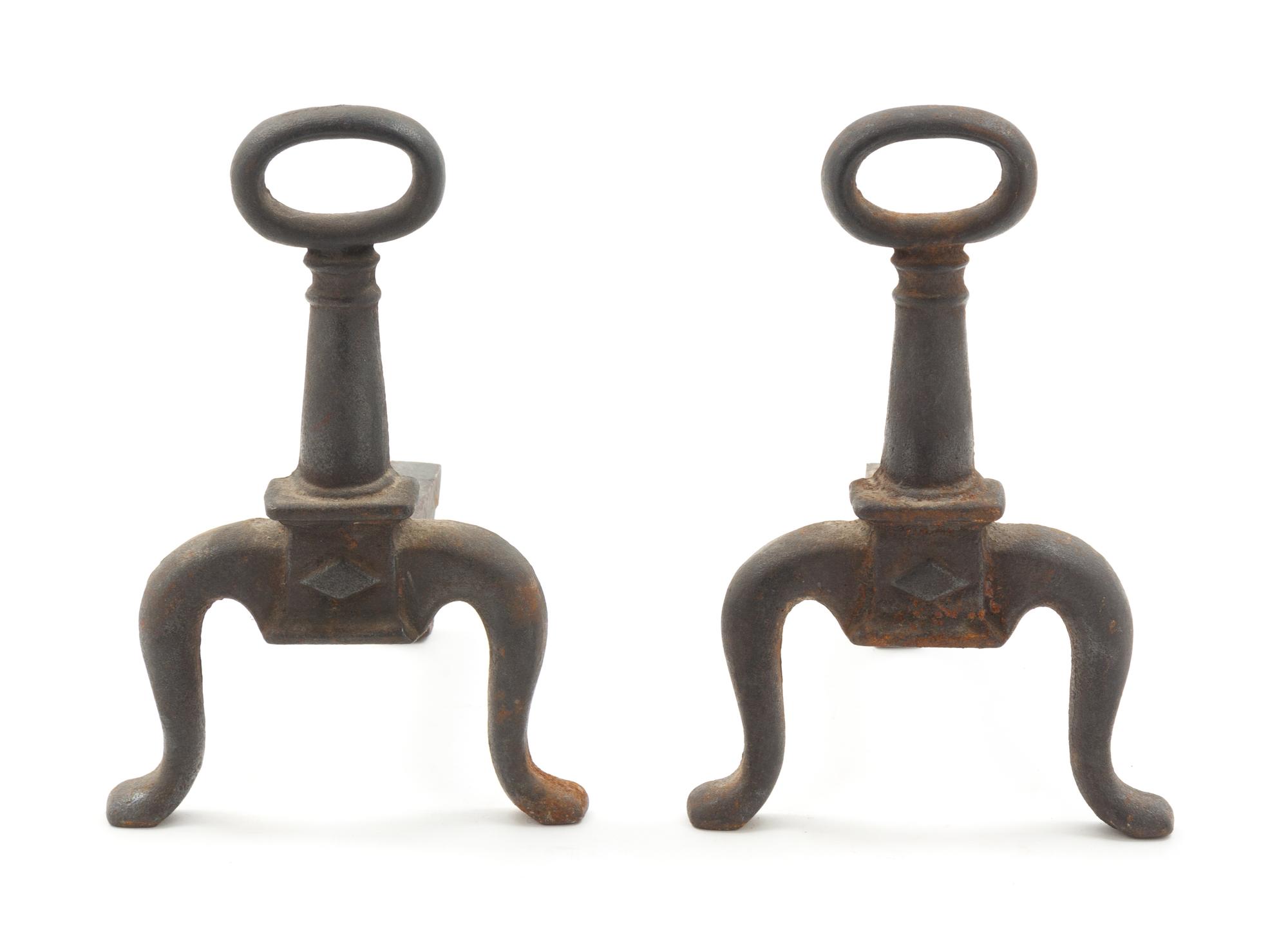 A Pair of Diminutive Iron Andirons Height 9 inches. — 18TH CENTURY