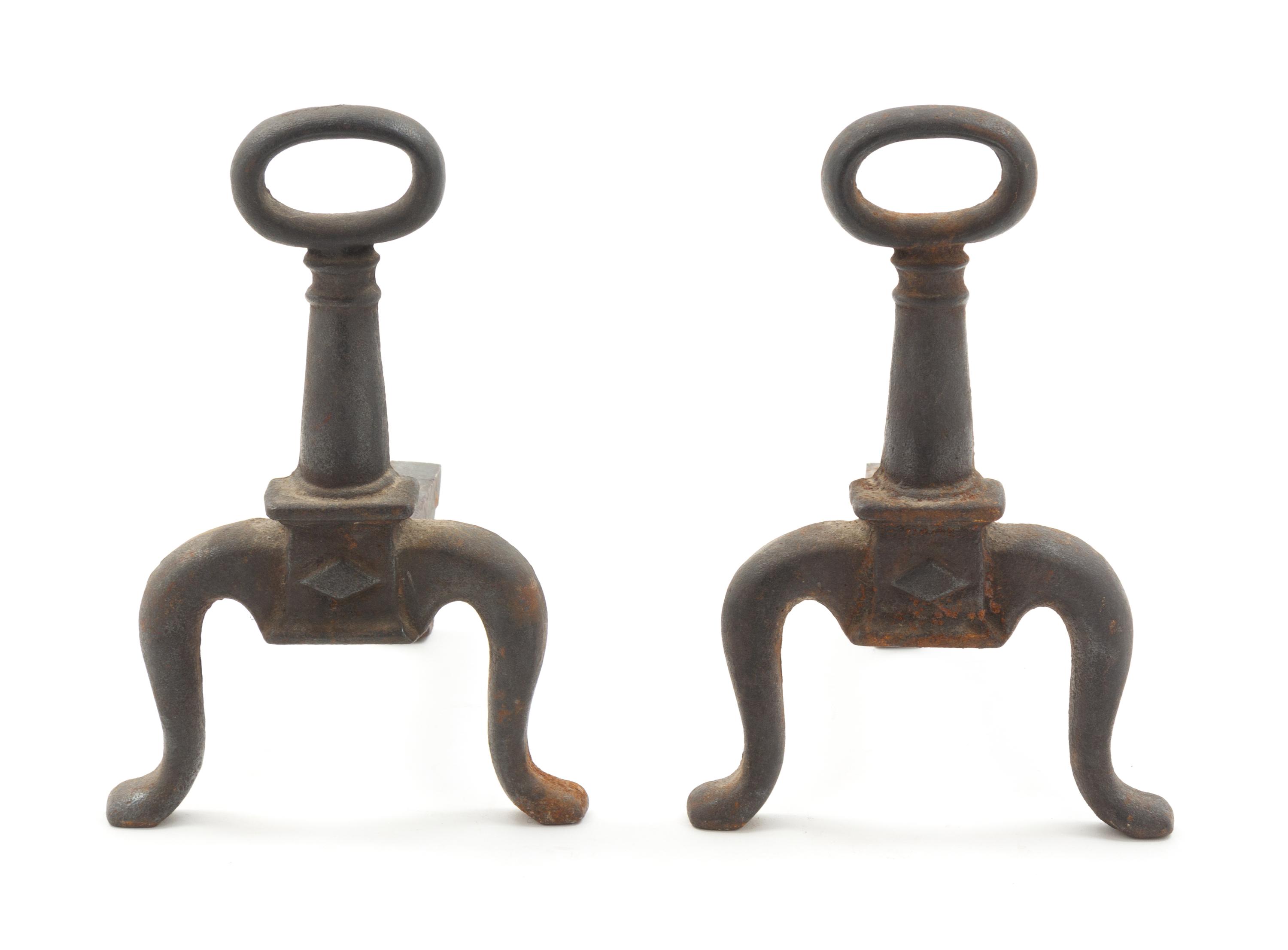 A Pair of Diminutive Iron Andirons Height 9 inches. — 18TH CENTURY