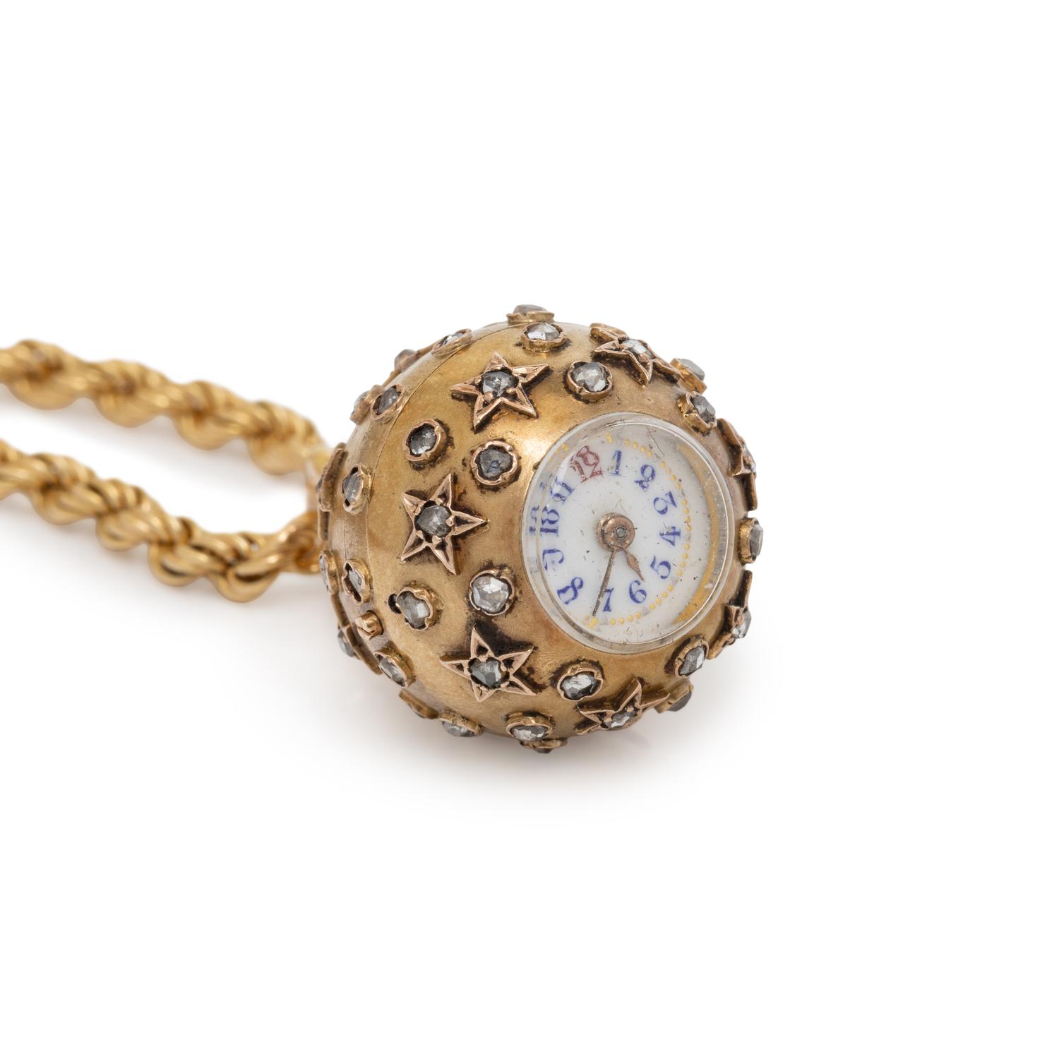 GOLD AND DIAMOND WATCH PENDANT NECKLACE
