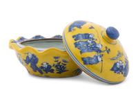 A Chinese Yellow Ground Blue and White Porcelain Covered Bowl