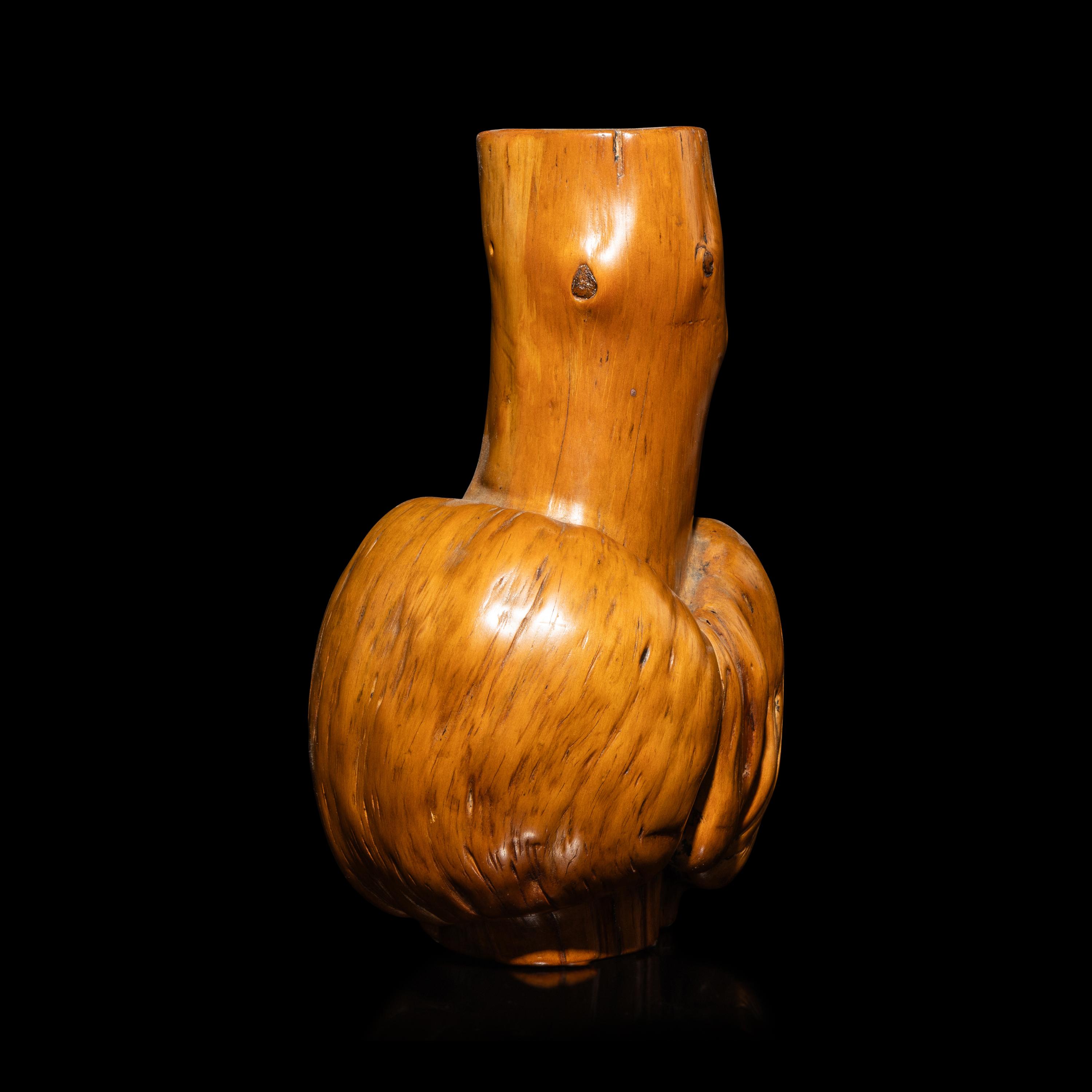 A Chinese Carved Wood Root Tianqiuping-Form Vase, Late 19th-Early 20th Century