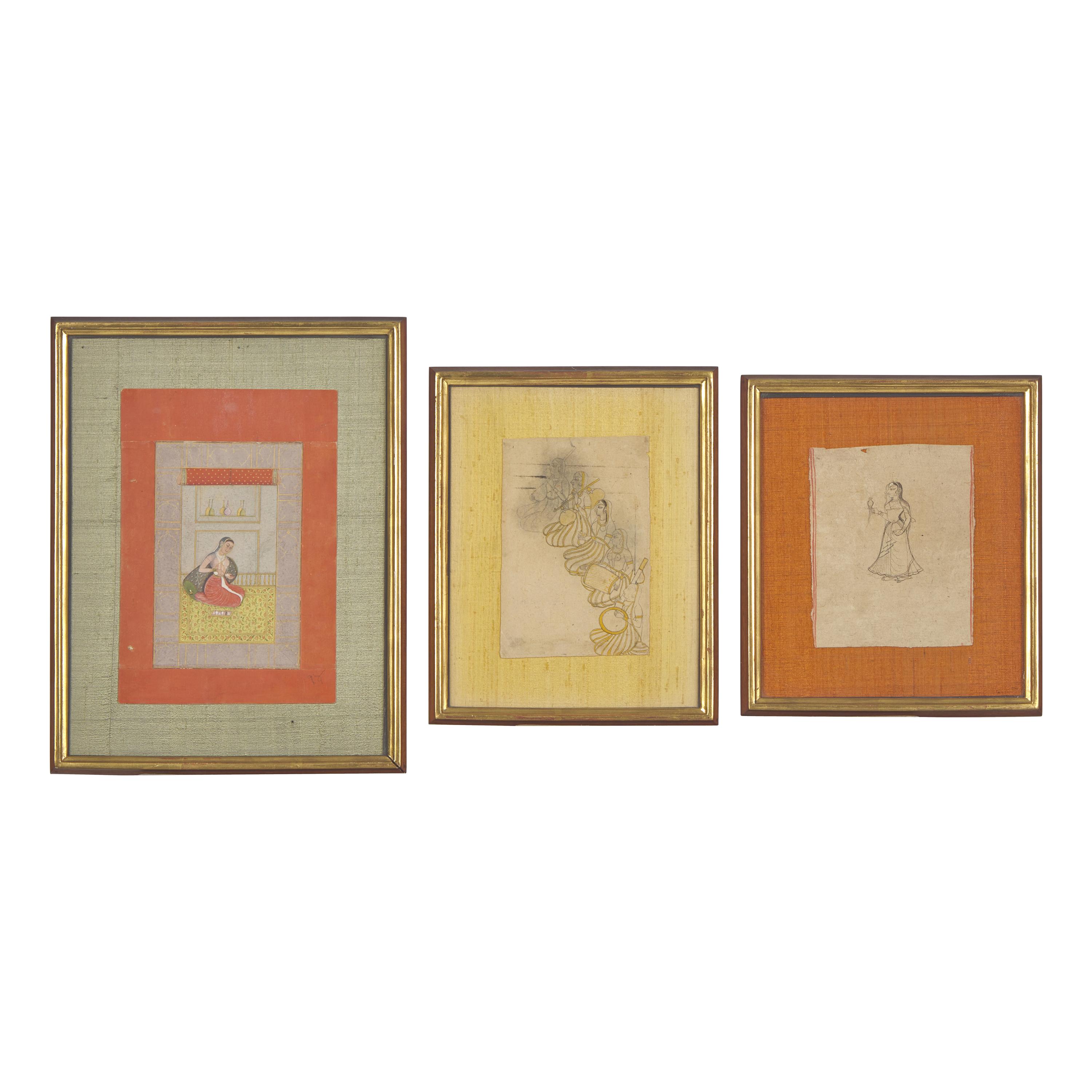 Three Indian Miniatures Depicting Women, 18th/19th Century 印度細密画三幅