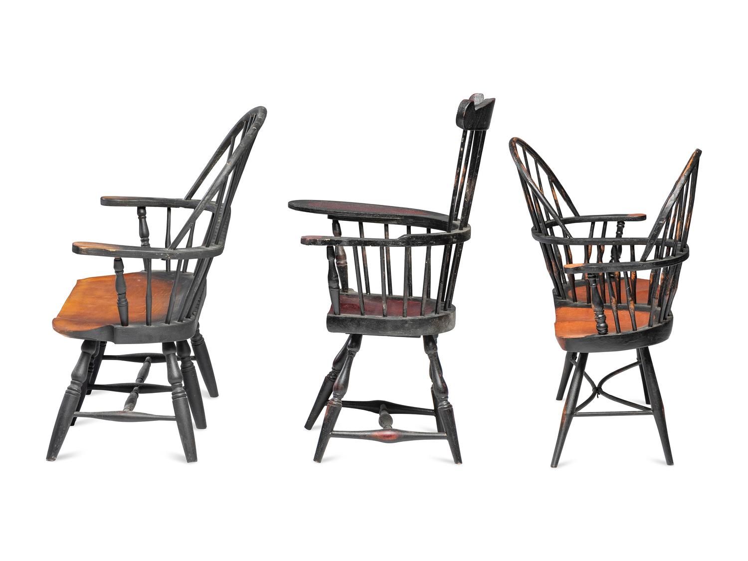 Seven Painted Windsor Doll's Chairs
