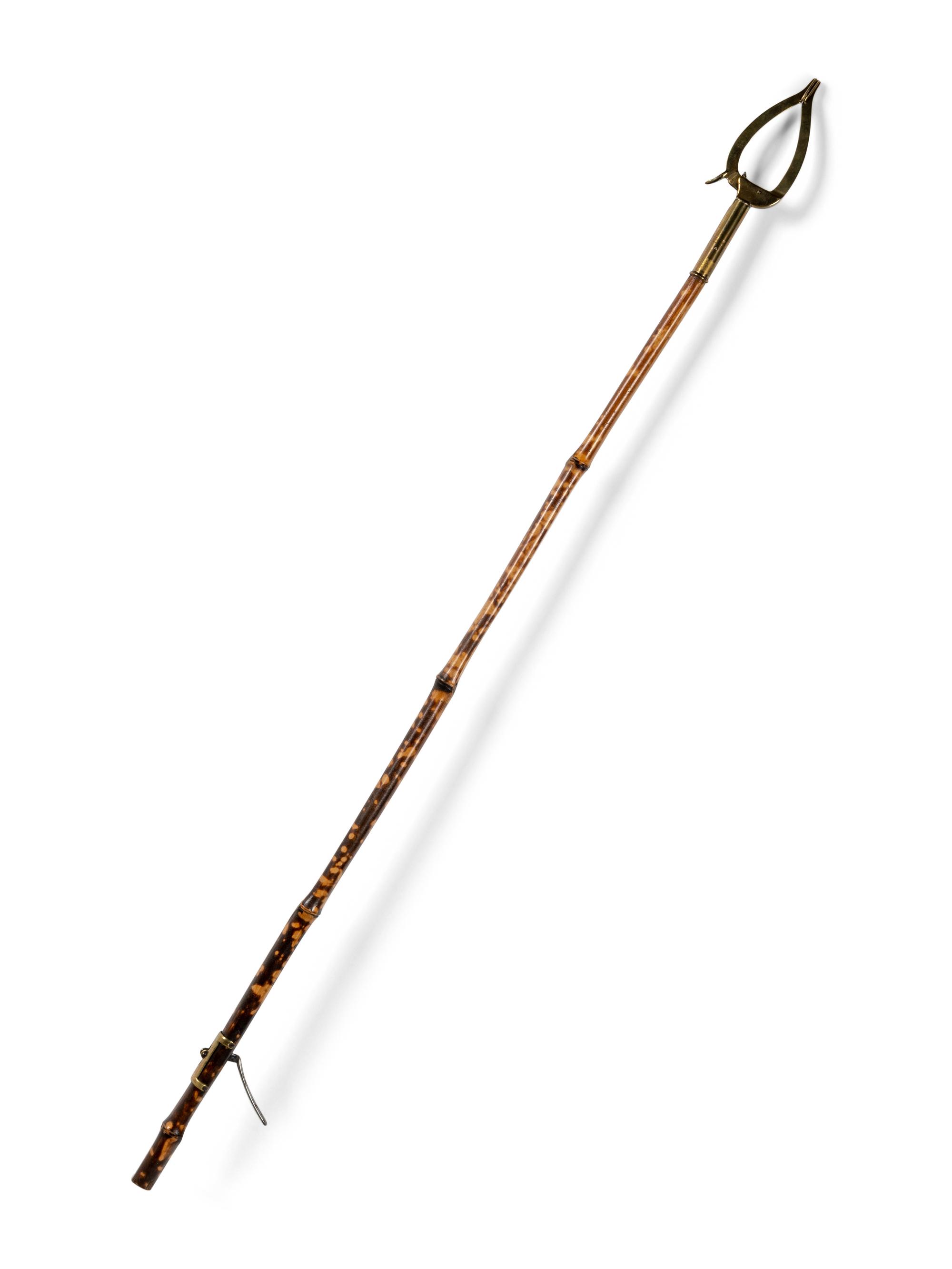 A Victorian Brass Mounted Bamboo Reaching Clamp