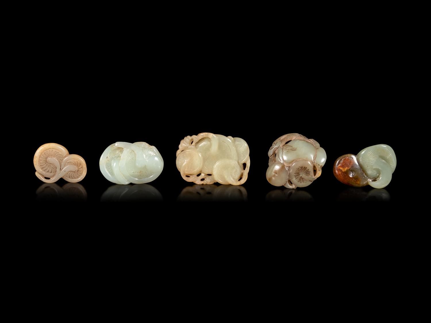 Five Jade Carvings of Mushrooms