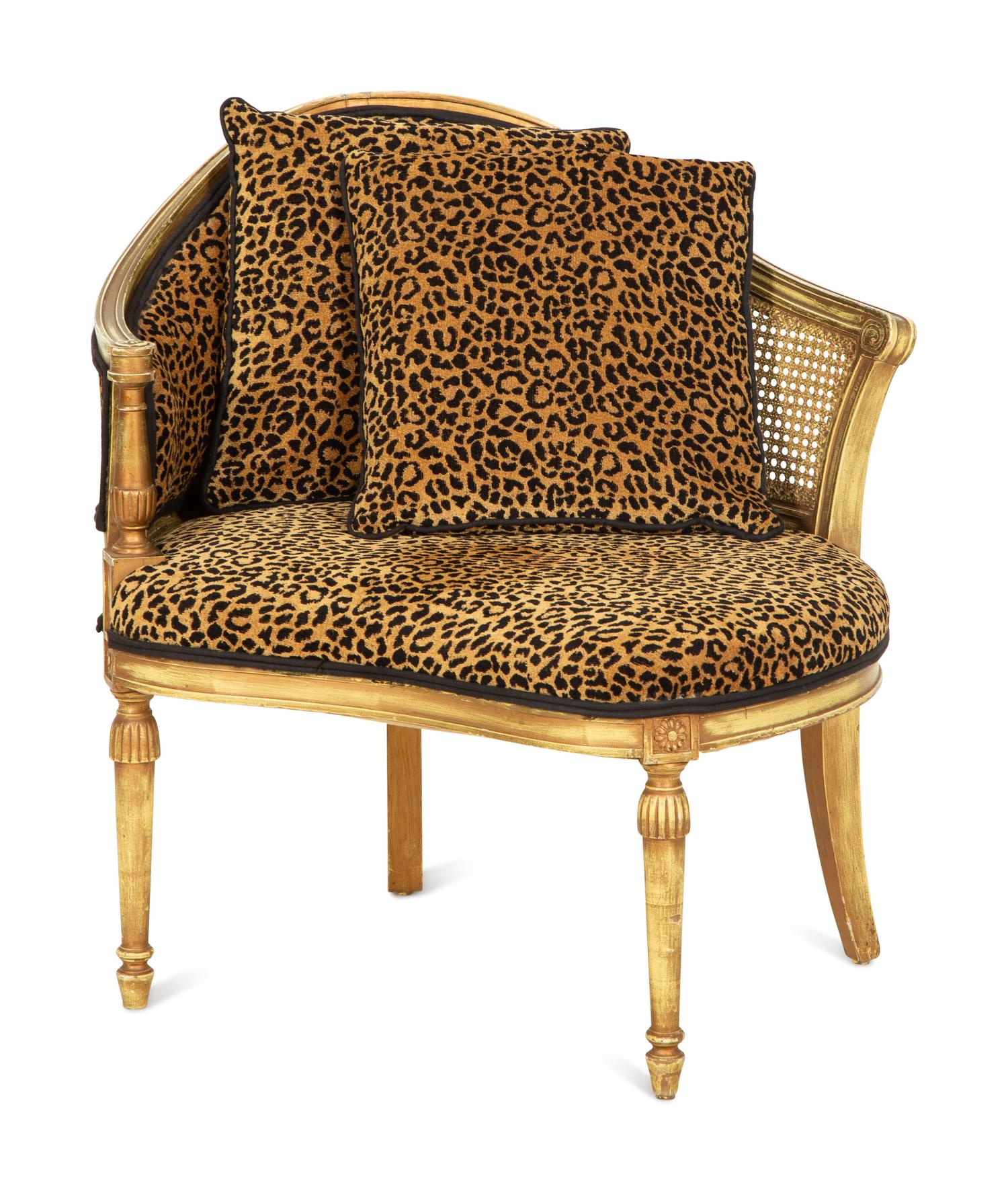 A Louis XVI Style Giltwood Caned Chair