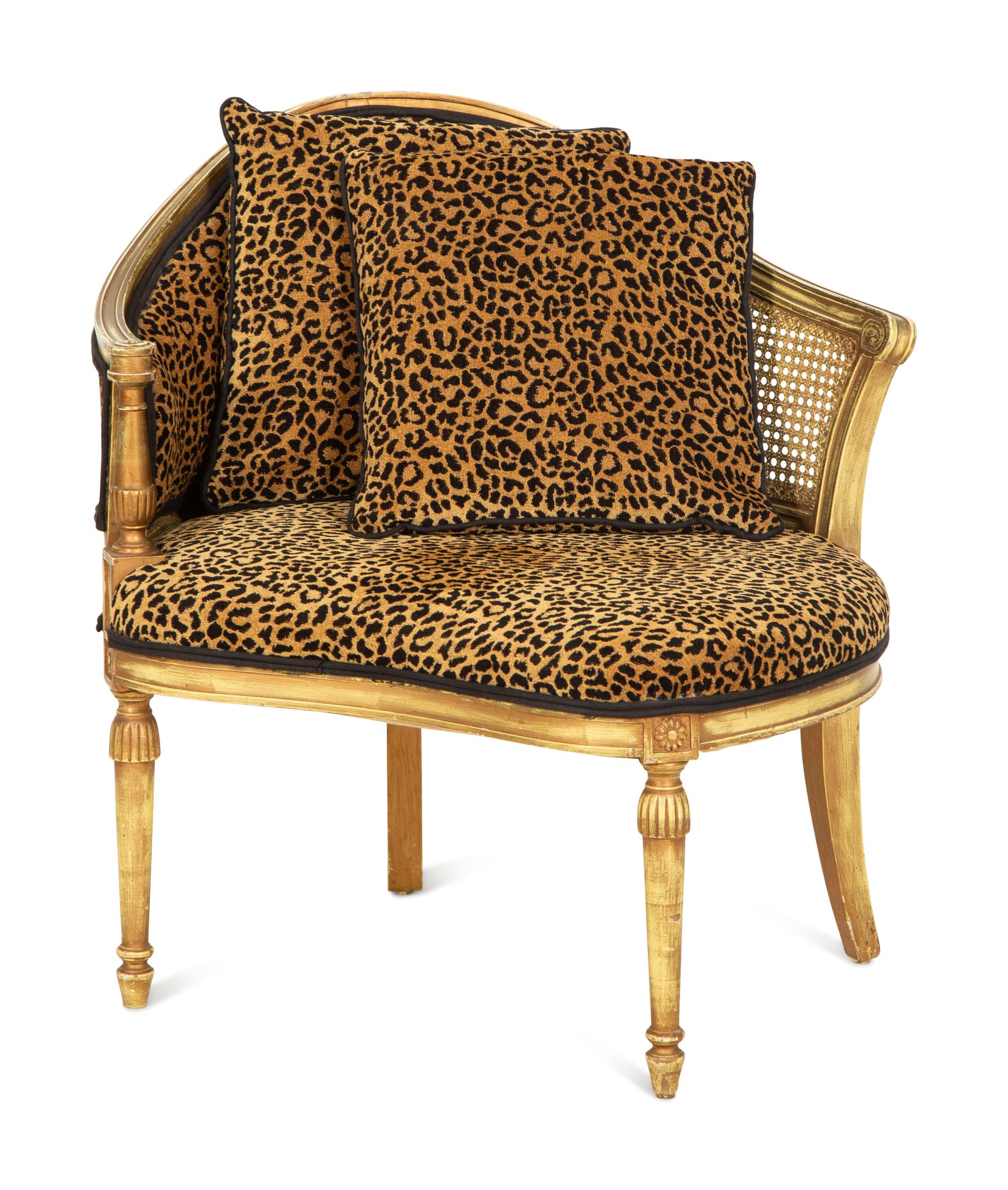 A Louis XVI Style Giltwood Caned Chair
