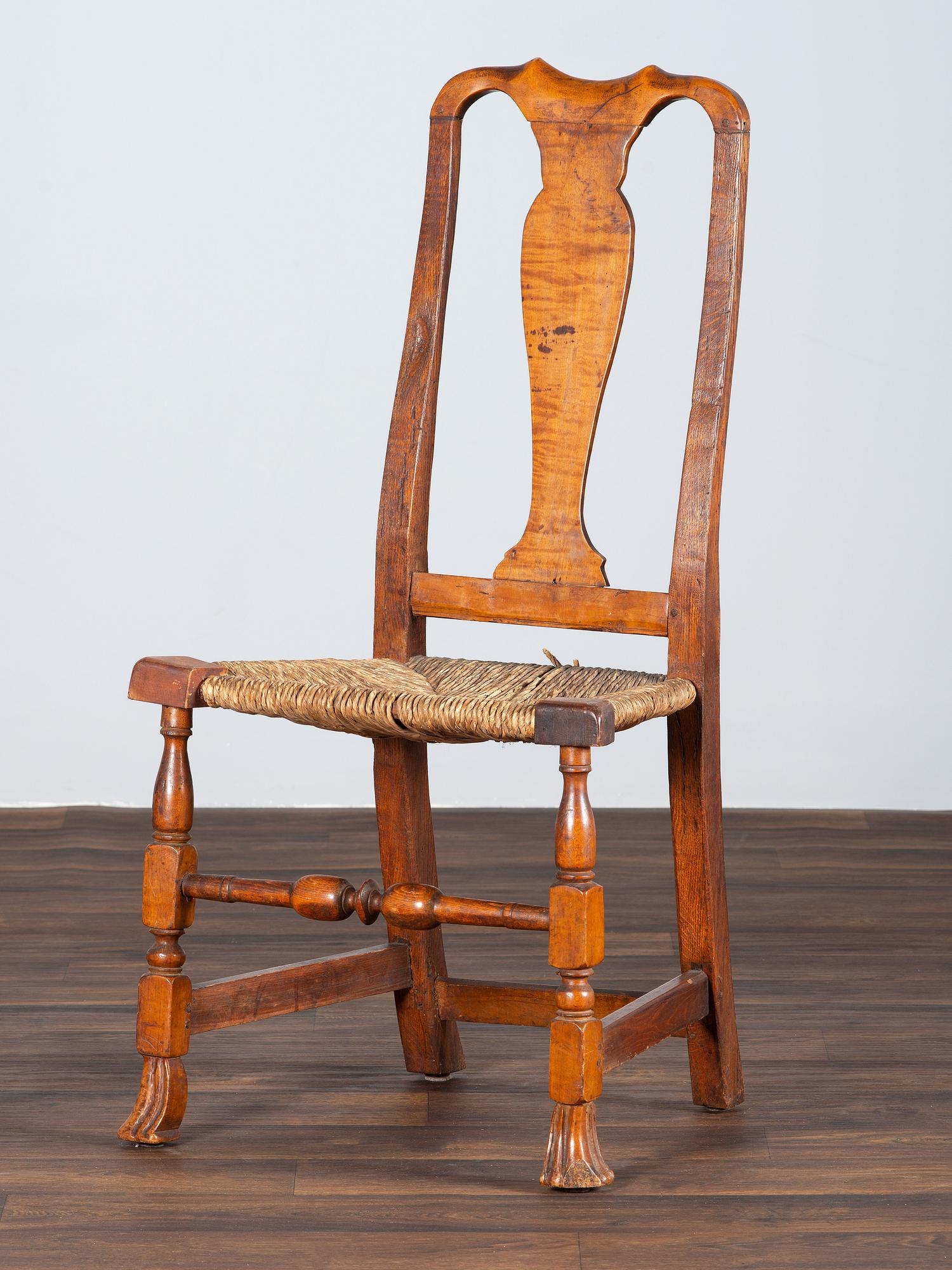 A Queen Anne Maple Rush Seat Spanish-Foot Side Chair