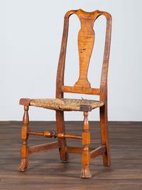 A Queen Anne Maple Rush Seat Spanish-Foot Side Chair