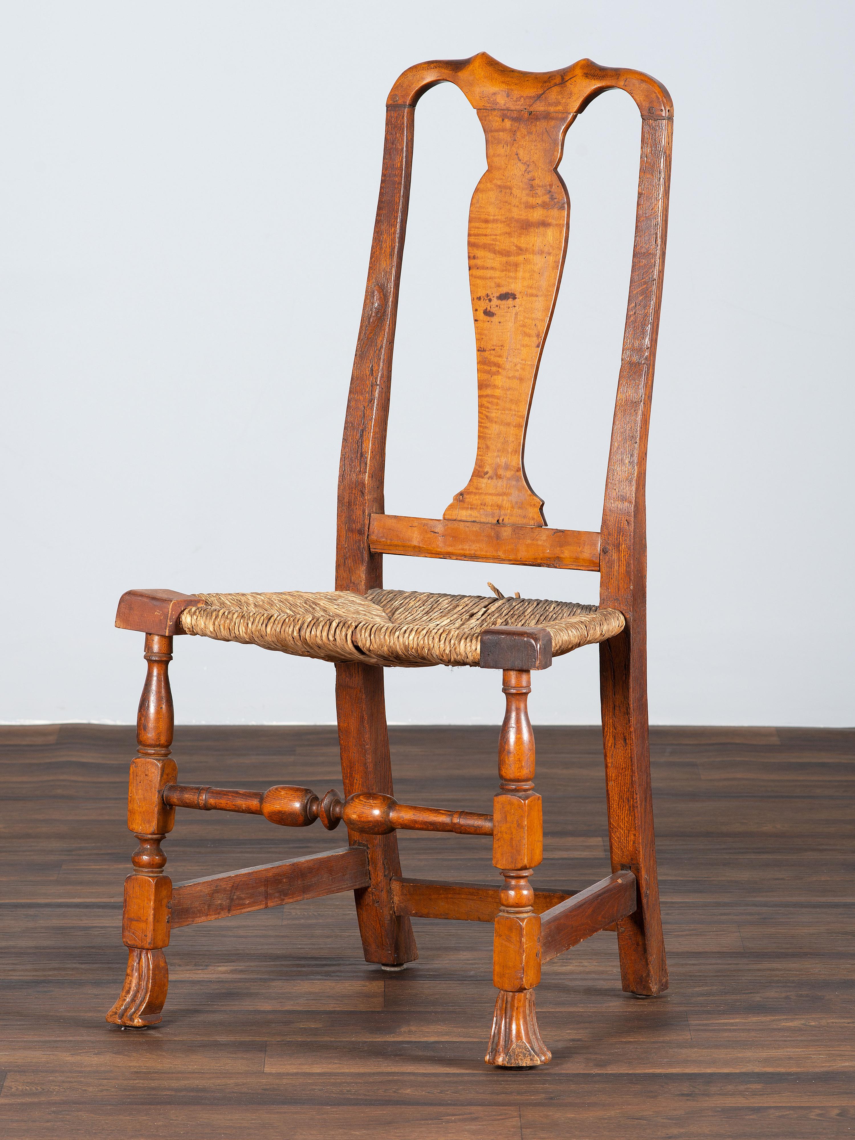 A Queen Anne Maple Rush Seat Spanish-Foot Side Chair