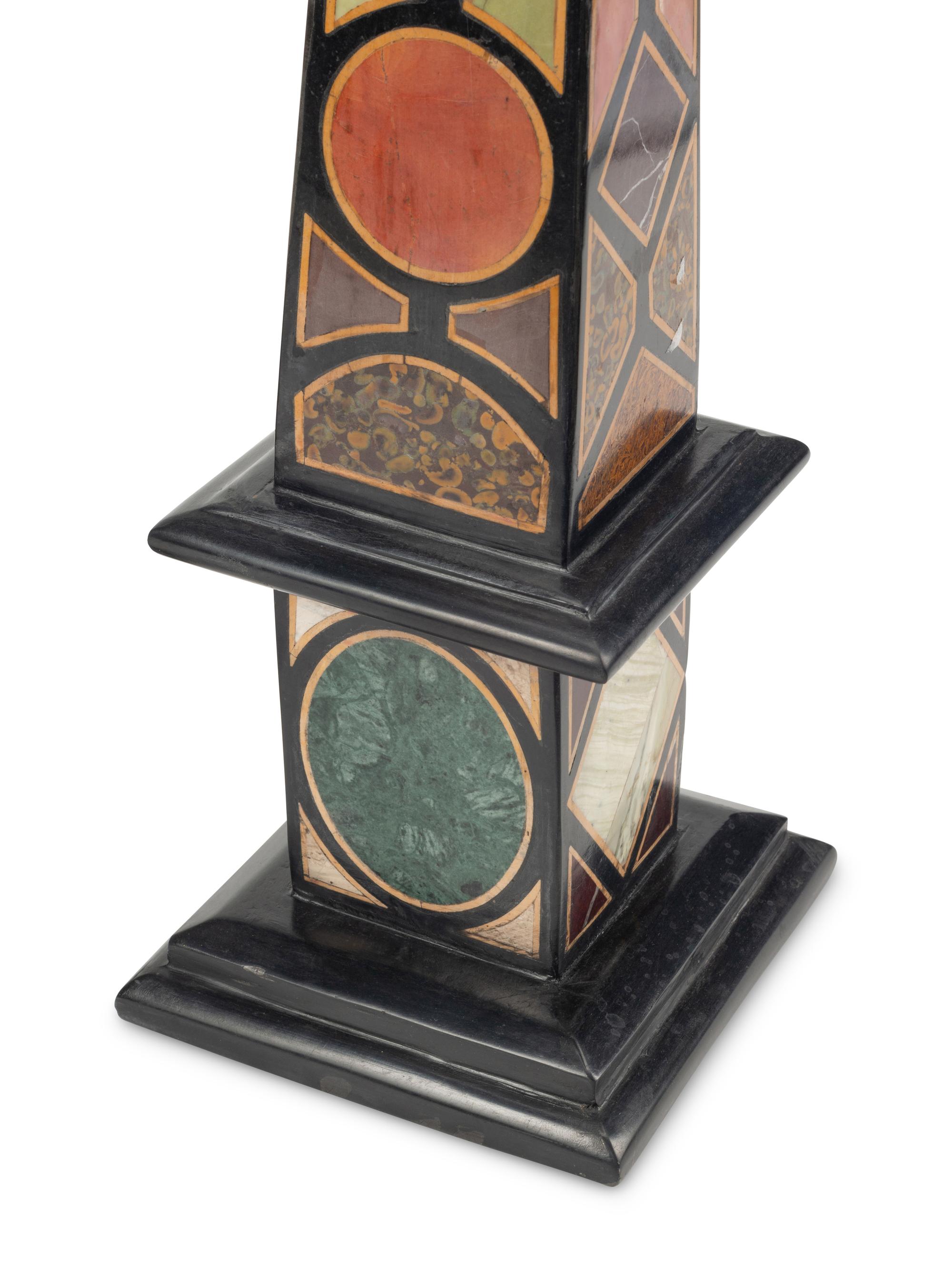 A Pair of Grand Tour Style Specimen Marble Obelisks