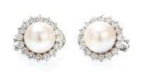 A White Gold, Diamond and Cultured Pearl Demi Parure, 5.70 dwts.