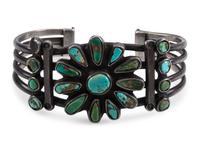 Navajo Silver and Turquoise Cluster Cuff Bracelet