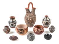 A Group of Ten Pueblo Pottery Articles Height 3 3/4 inches. — Various Makers