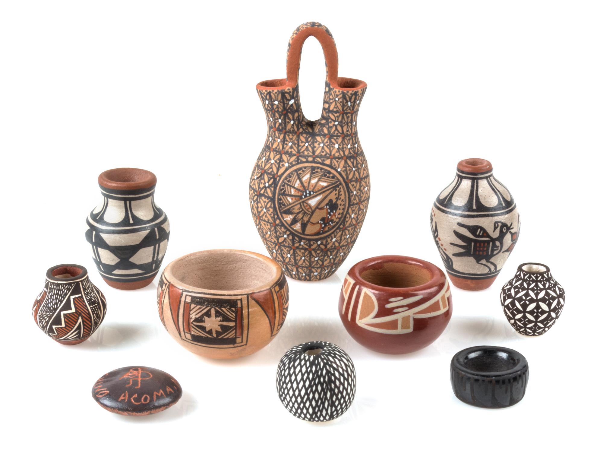 A Group of Ten Pueblo Pottery Articles Height 3 3/4 inches. — Various Makers