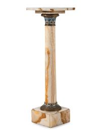 A Continental Onyx and Champlevé Pedestal