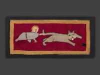 An American Hooked Rug with Baby, Cat and Mouse