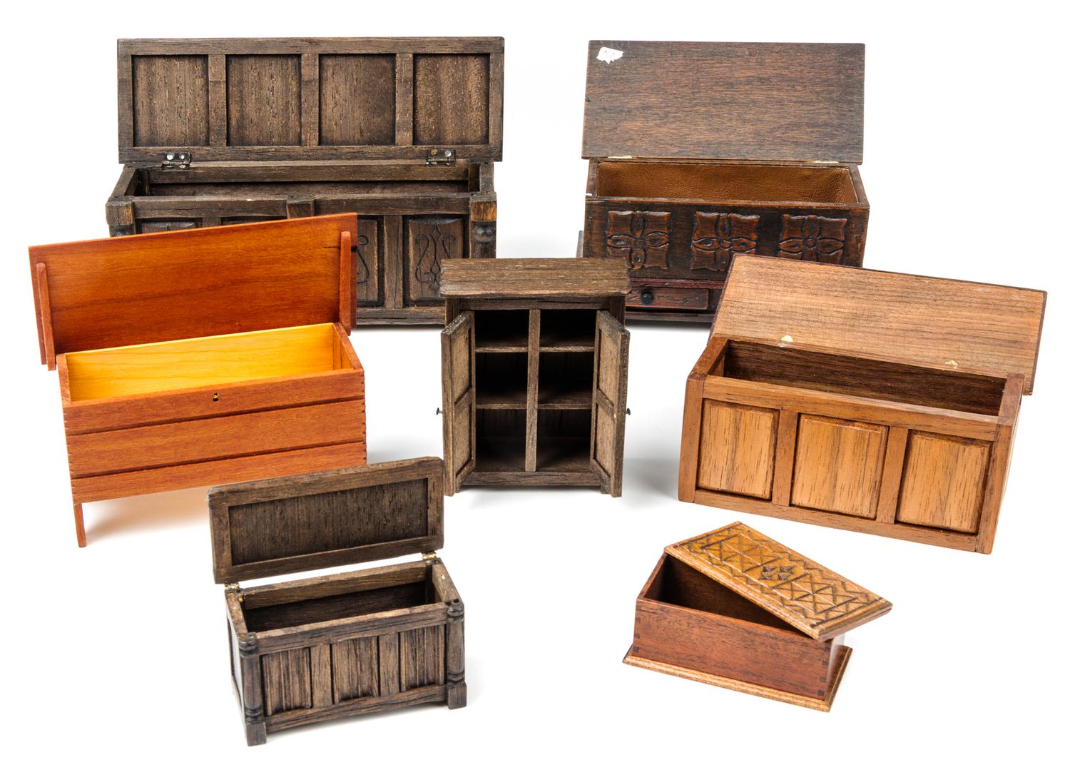 A Group of Seven Chests Width of widest 5 3/4 inches. — Various Makers