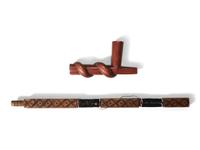 Western Great Lakes Carved Wood Stem, with Catlinite Snake Effigy Bowl
