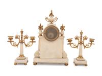 A Louis XVI Style Gilt Bronze Mounted Clock Garniture