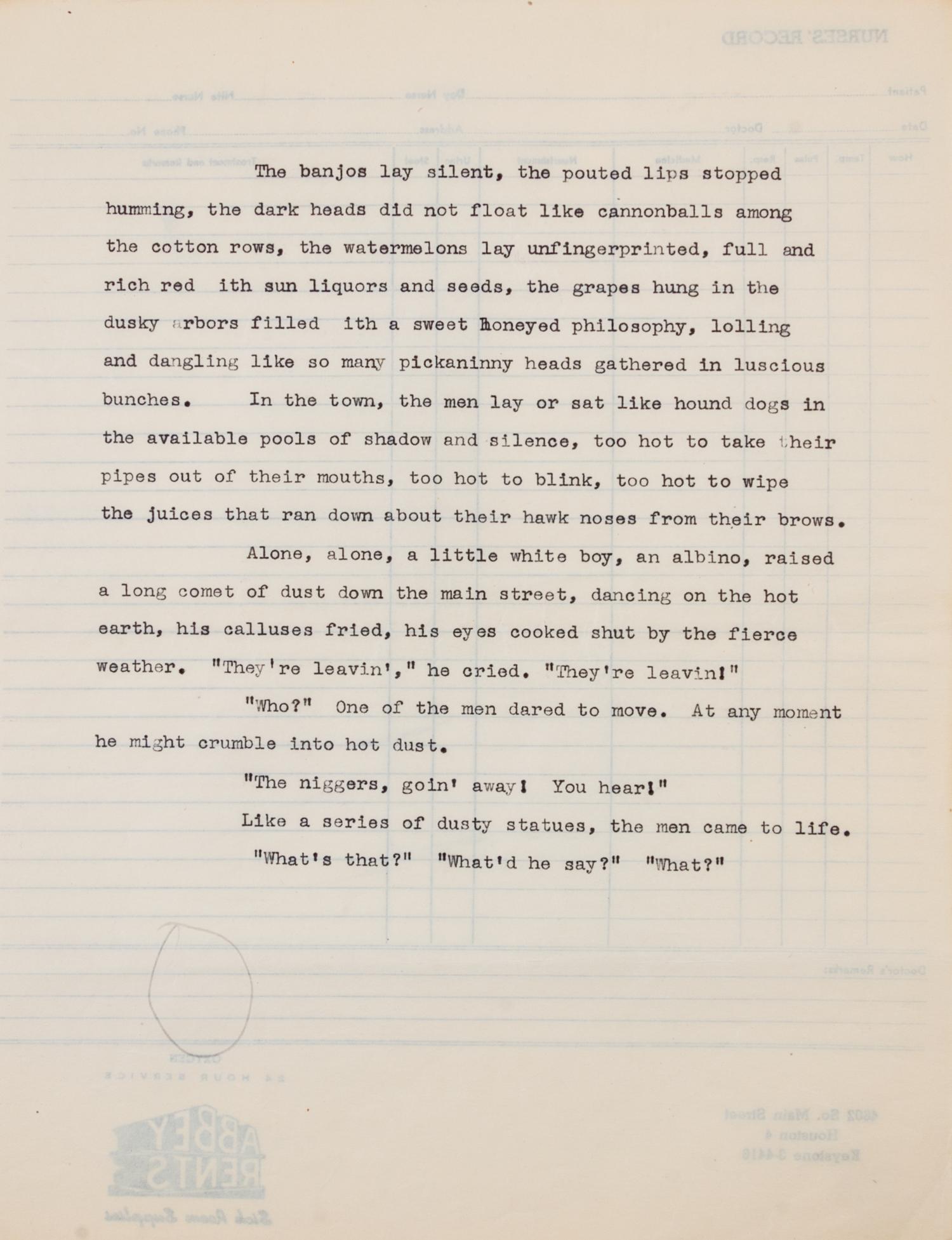 BRADBURY, RAY. At Midnight, in the Month of June, September 1952. Typescript with mss annotations