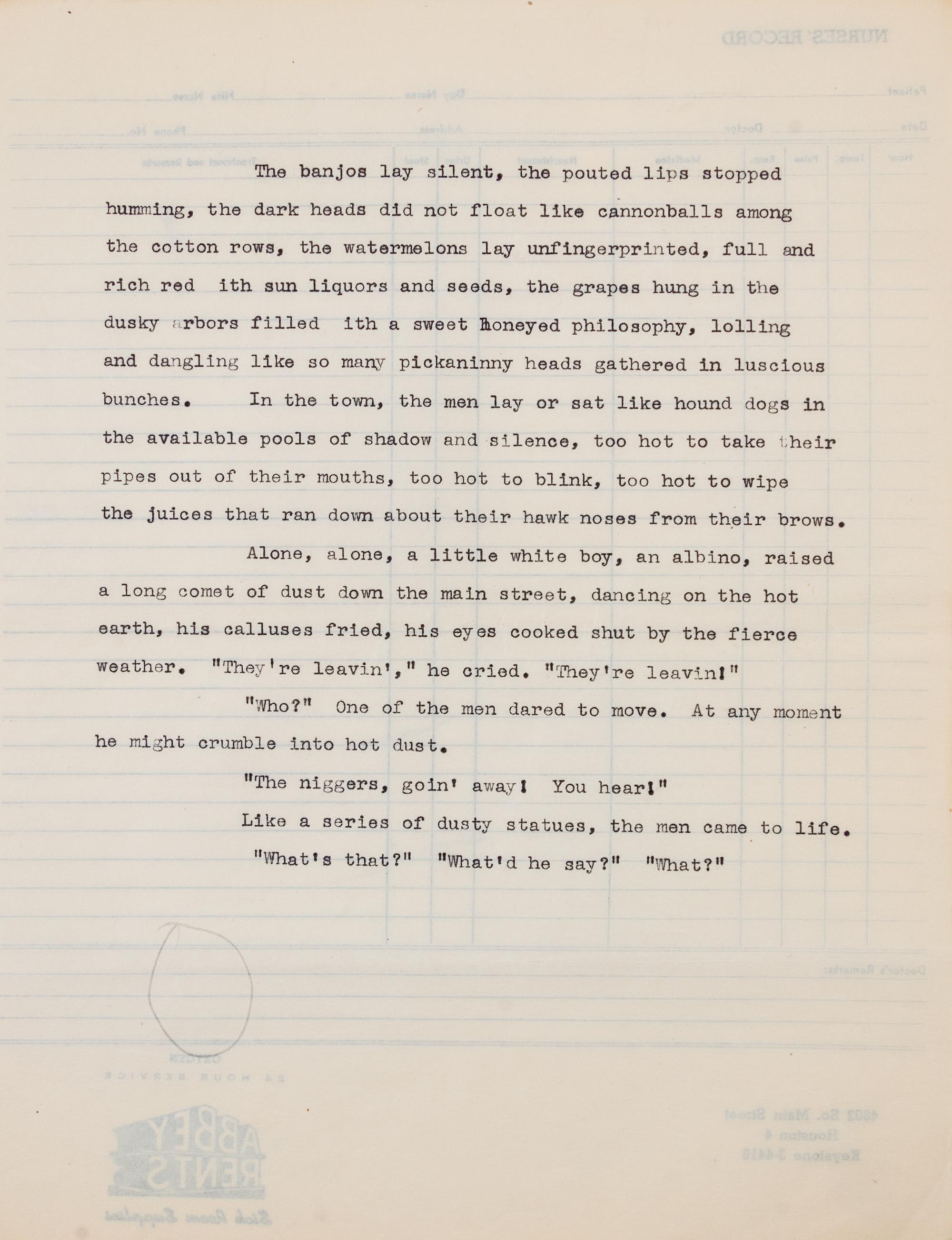 BRADBURY, RAY. At Midnight, in the Month of June, September 1952. Typescript with mss annotations