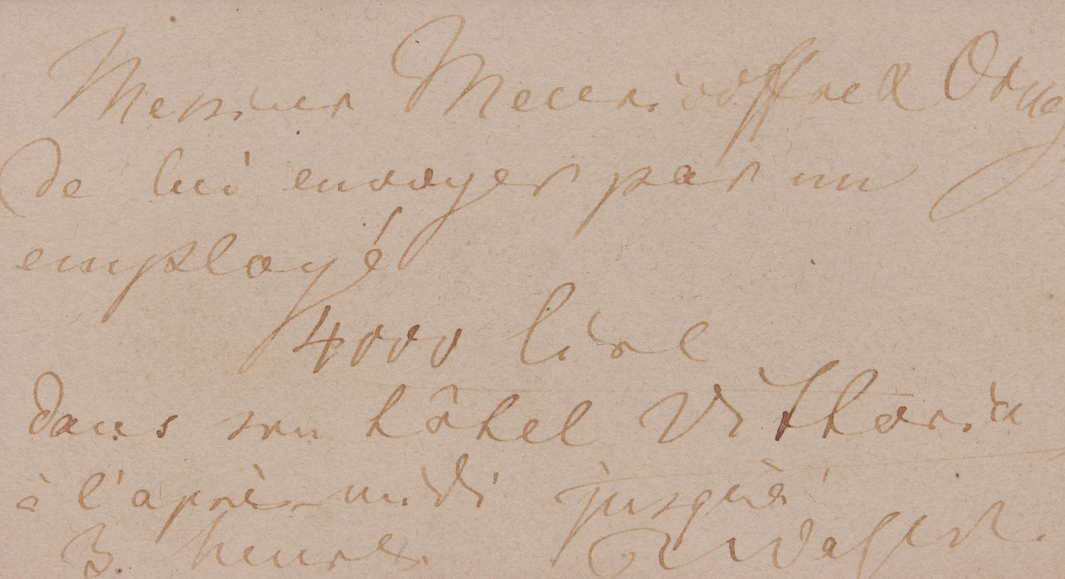 [Music] Wagner, Richard. Autograph Note, signed