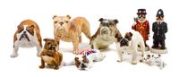 A Group of Ten Bulldog Figures Width of widest 8 1/2 inches.