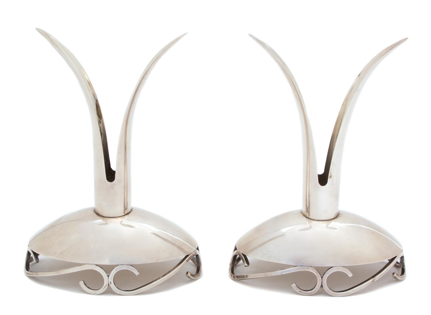 A Pair of American Silver Candle Holders, Alfredo Sciarrotta, Newbury, RI,
