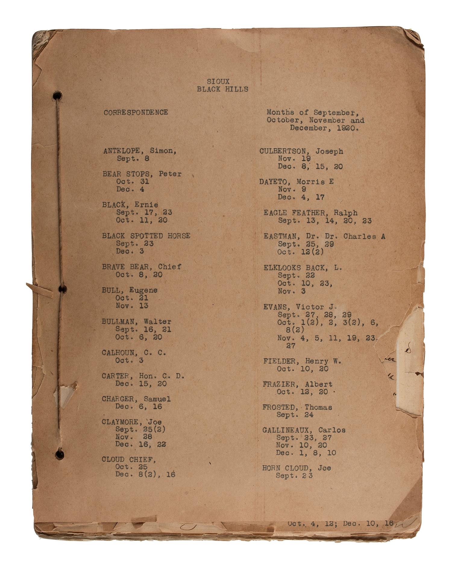 [NATIVE AMERICAN]. Papers associated with the Sioux, Assiniboine, and Ponca Nations, ca early 1900s.