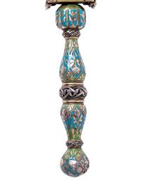 A Greek Gem-Set and Enameled Silver and Carved Olivewood Cross