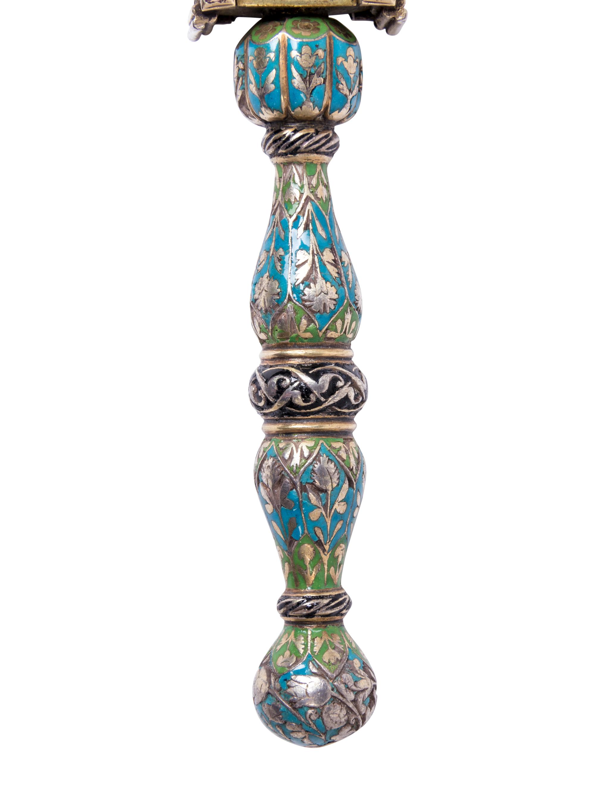A Greek Gem-Set and Enameled Silver and Carved Olivewood Cross
