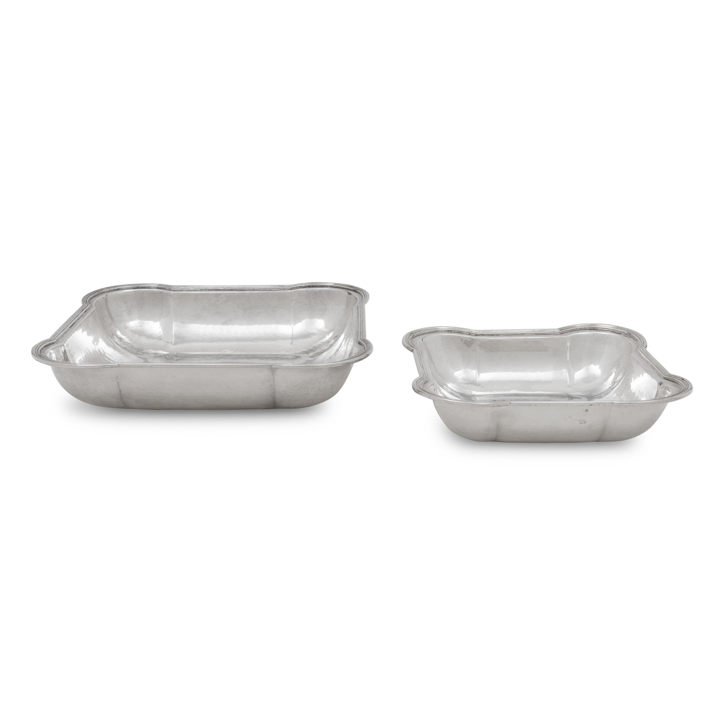 Two Continental Silver Lobed Square Bowls