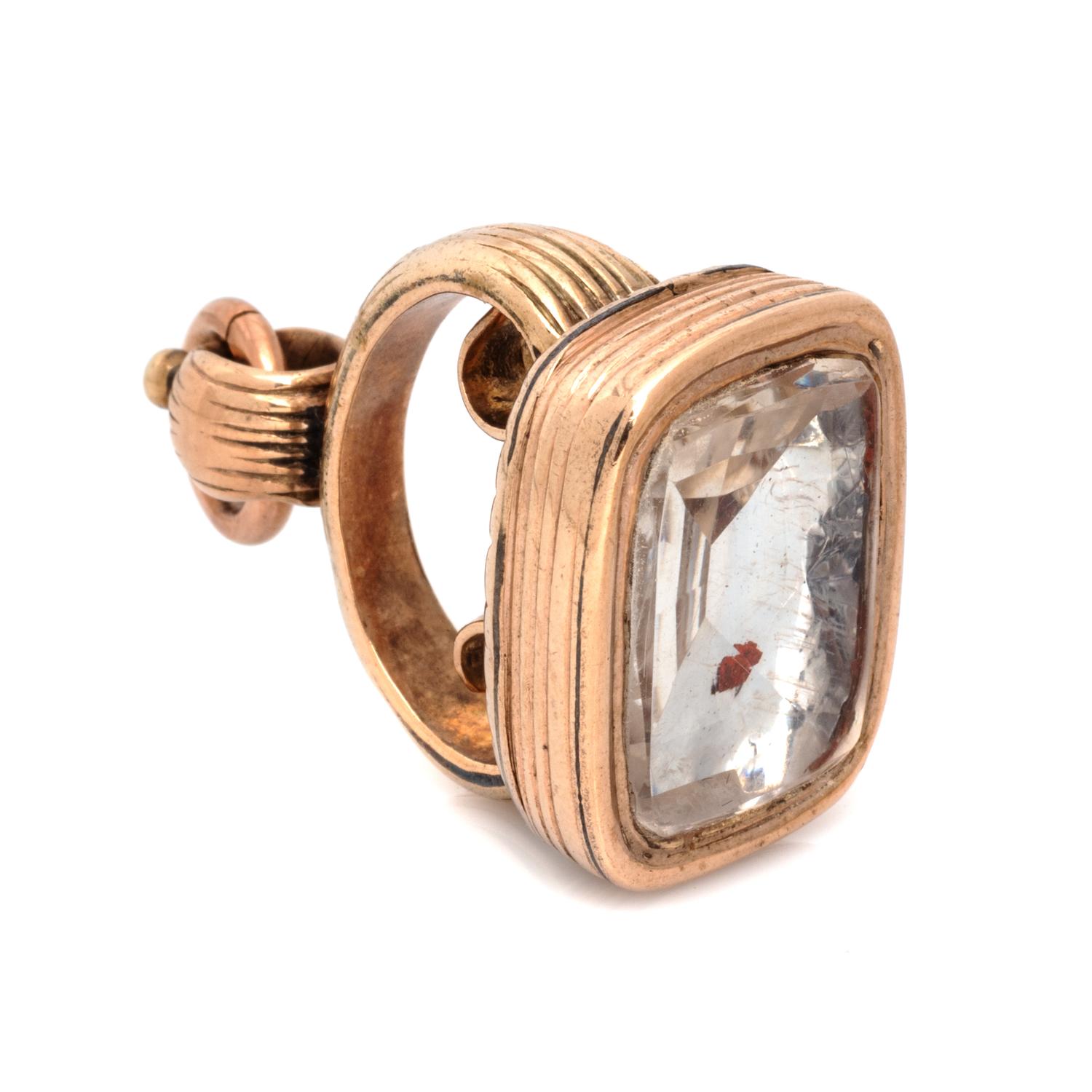 ANTIQUE, ROSE GOLD AND ROCK CRYSTAL FOB PENDANT