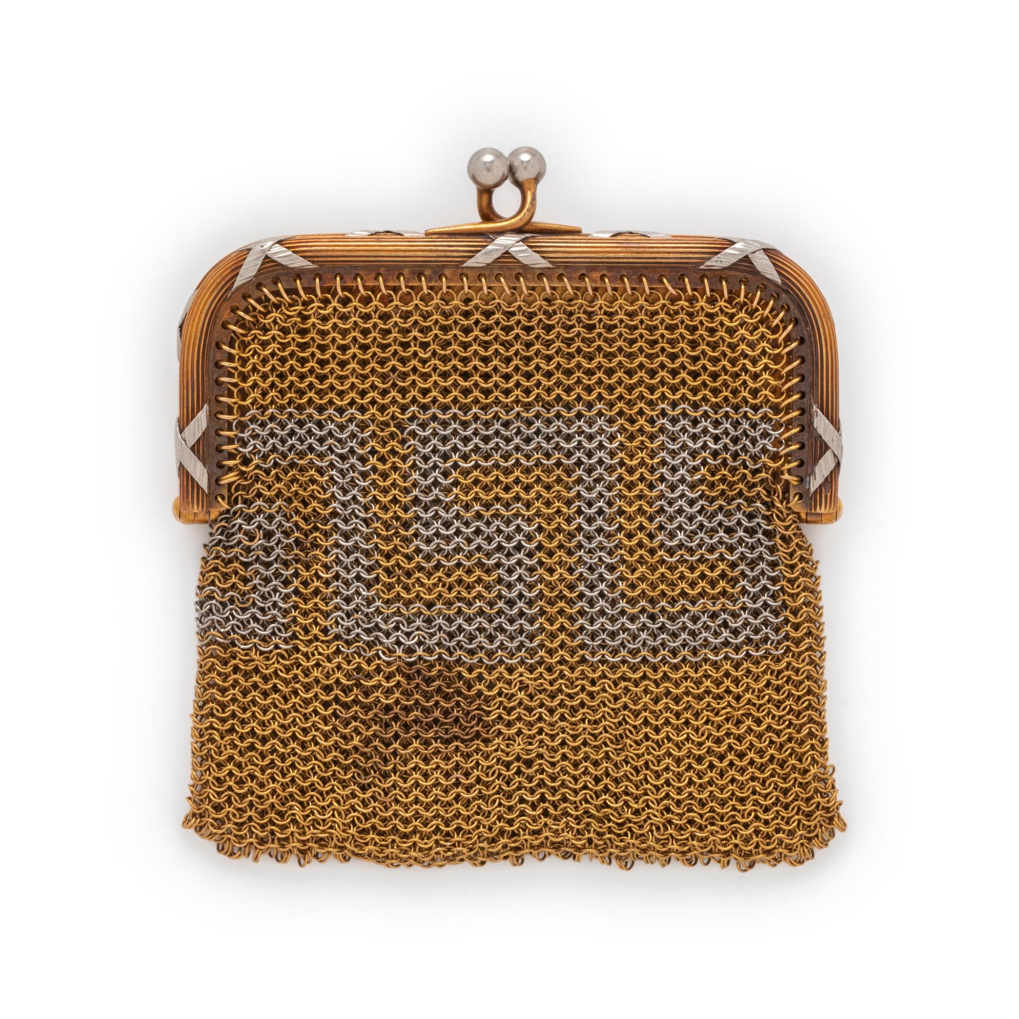 FRENCH, ANTIQUE, YELLOW GOLD AND PLATINUM COIN PURSE