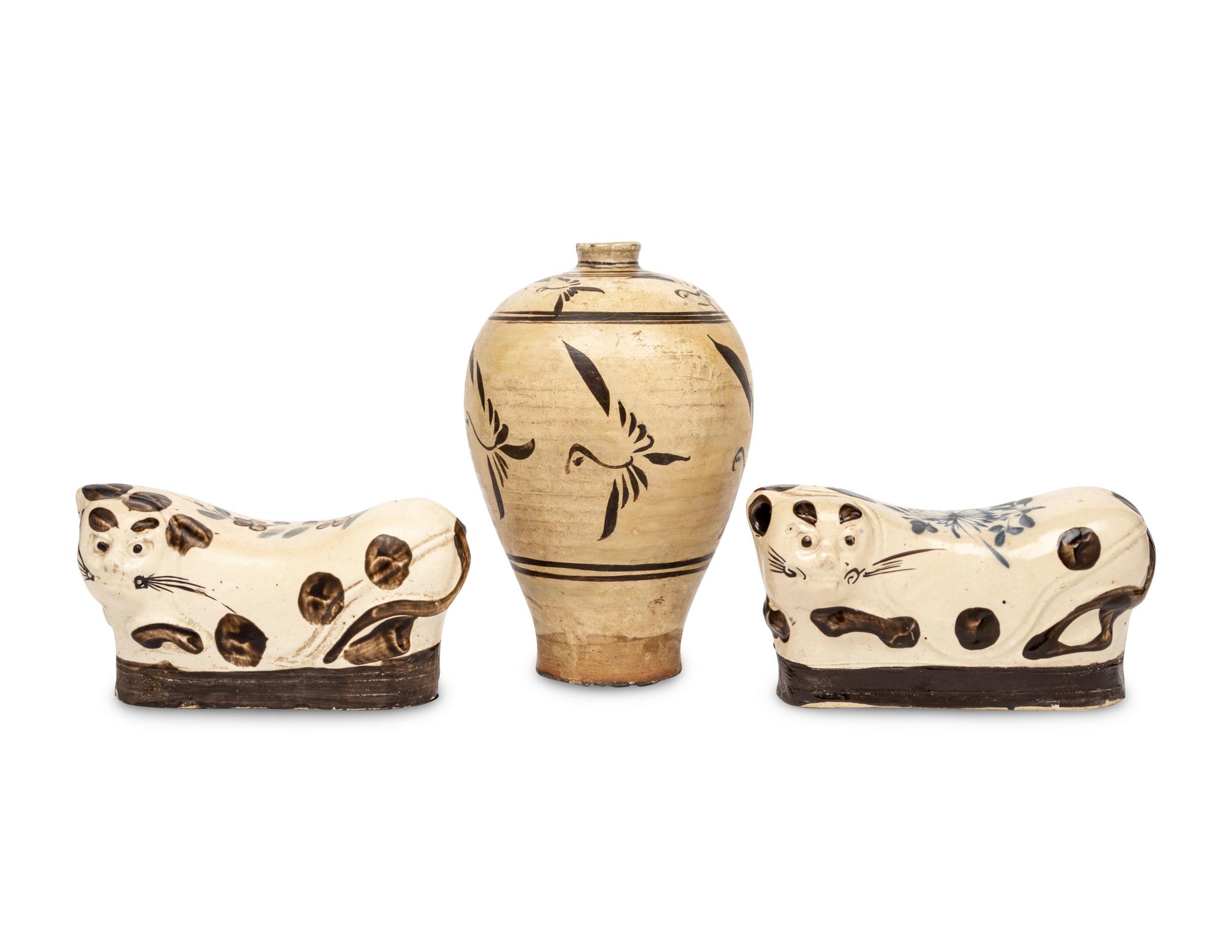 Three Chinese Cizhou Stoneware Articles