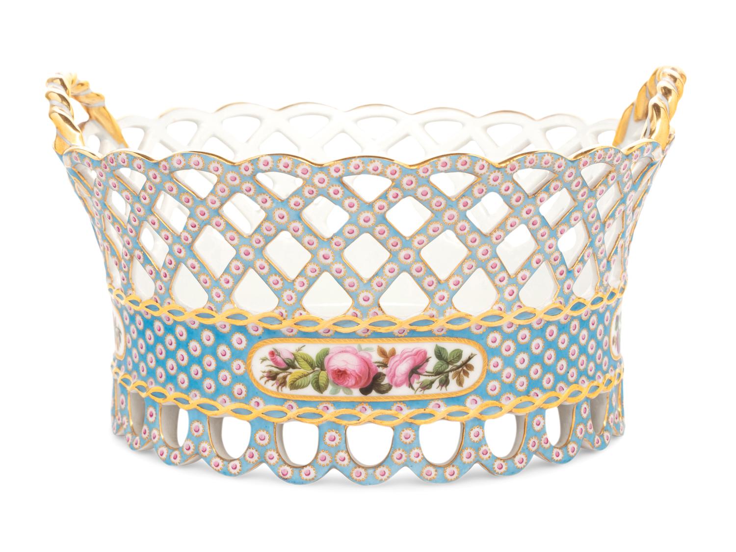 A French Blue-Ground Reticulated Porcelain Basket