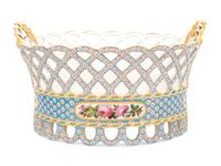 A French Blue-Ground Reticulated Porcelain Basket