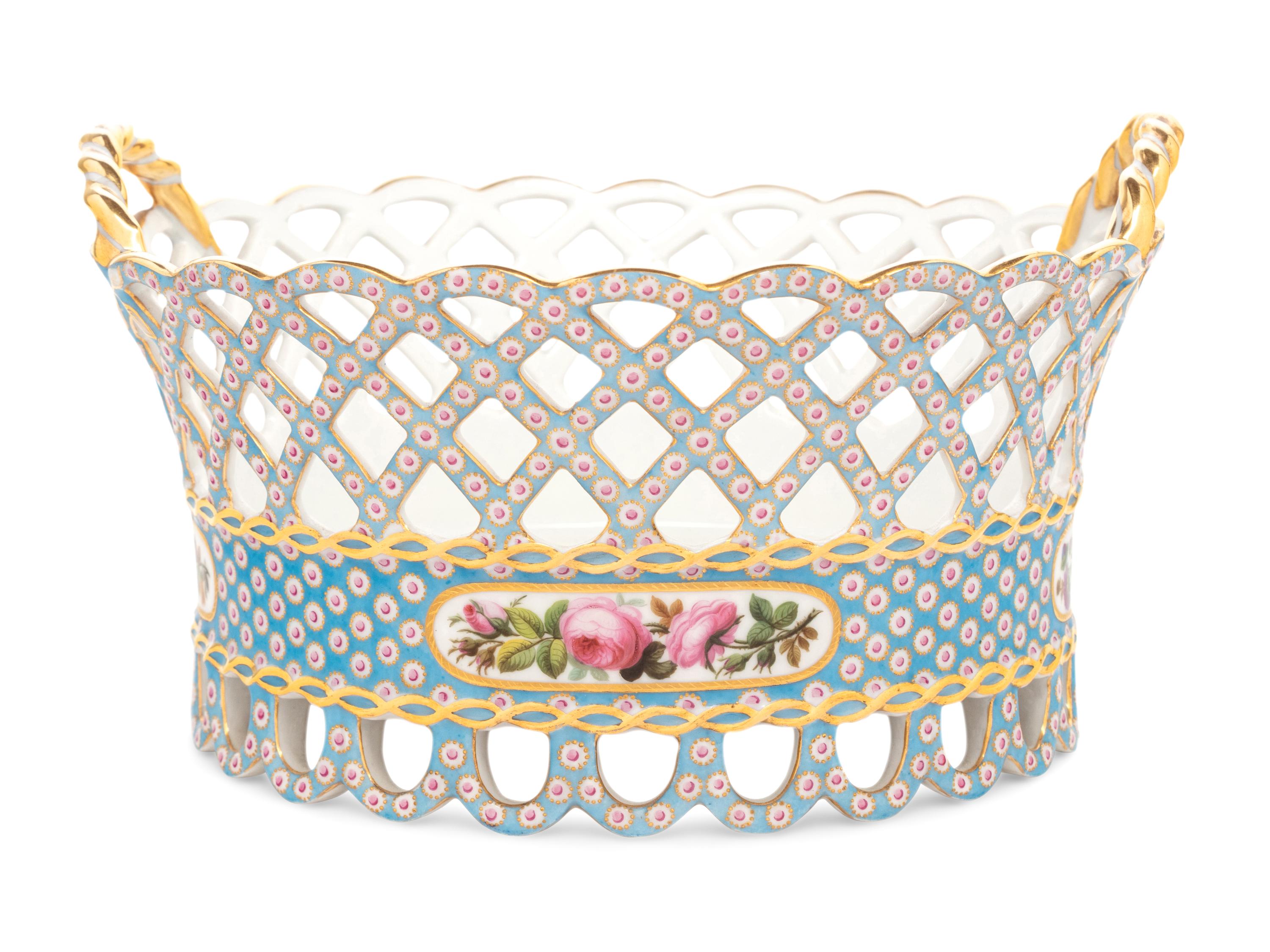A French Blue-Ground Reticulated Porcelain Basket