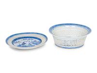 A Canton Blue and White Porcelain Reticulated Basket and Underplate