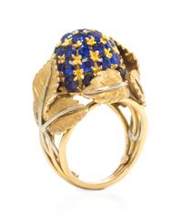 An 18 Karat Bicolor Gold and Sapphire Bombe Ring, Italian, 7.80 dwts.